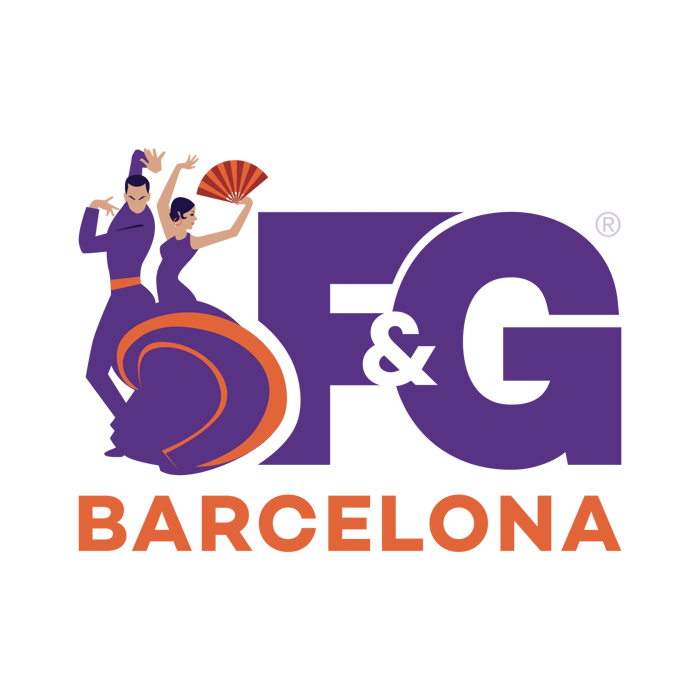 F&G Barcelona logo featuring two dressed up dancers